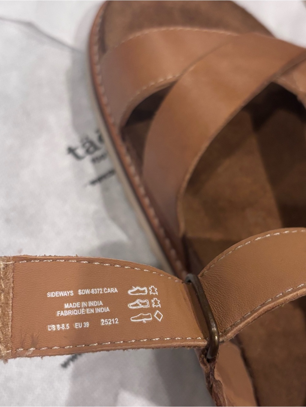 Taos Sideways Sandal Brown Leather Strappy Sandals - Picture 9 of 11